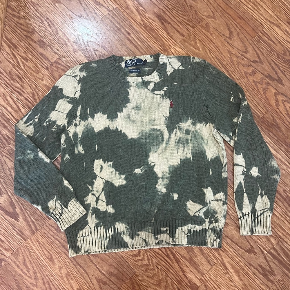 Ralph Lauren Olive Tie-Dye Crewneck Sweater